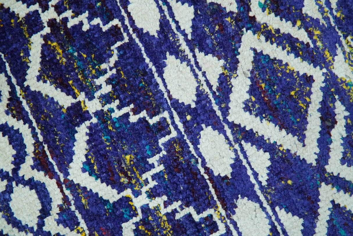 Hand Knotted Blue and Ivory 8x10 Southwestern Tribal Trellis Recycled Art Silk Area Rug-Area Rug-Parc Decor