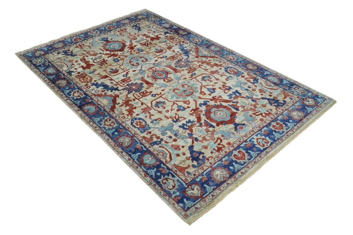 Hand Knotted Blue and Ivory Antique Vintage Style Custom Made Wool Rug