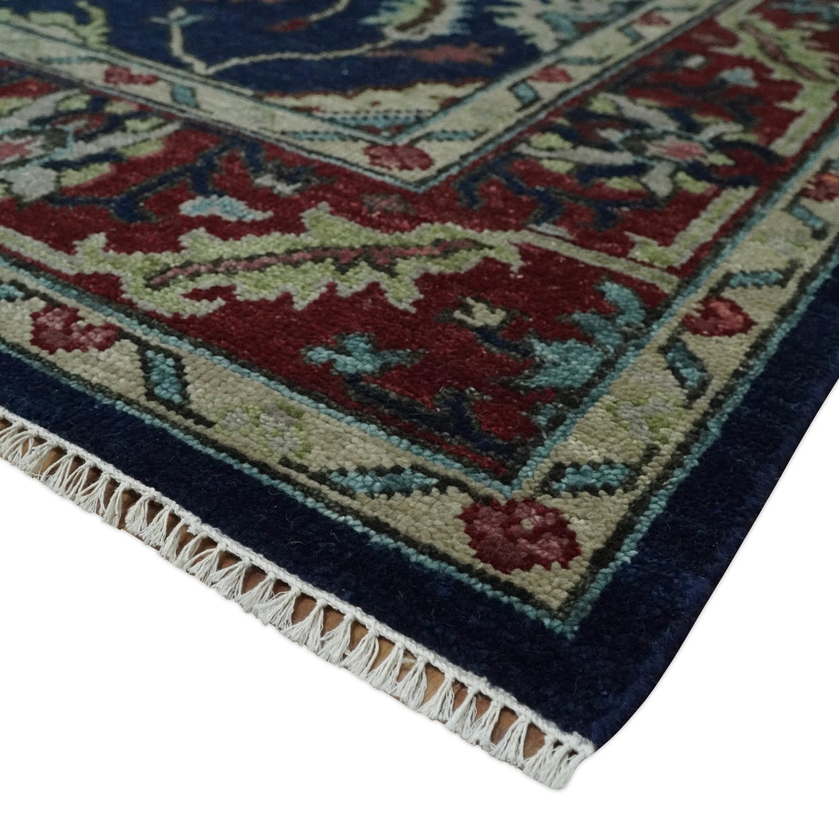 Hand Knotted Blue and Maroon Traditional Oriental Oushak Custom Made Wool Area Rug