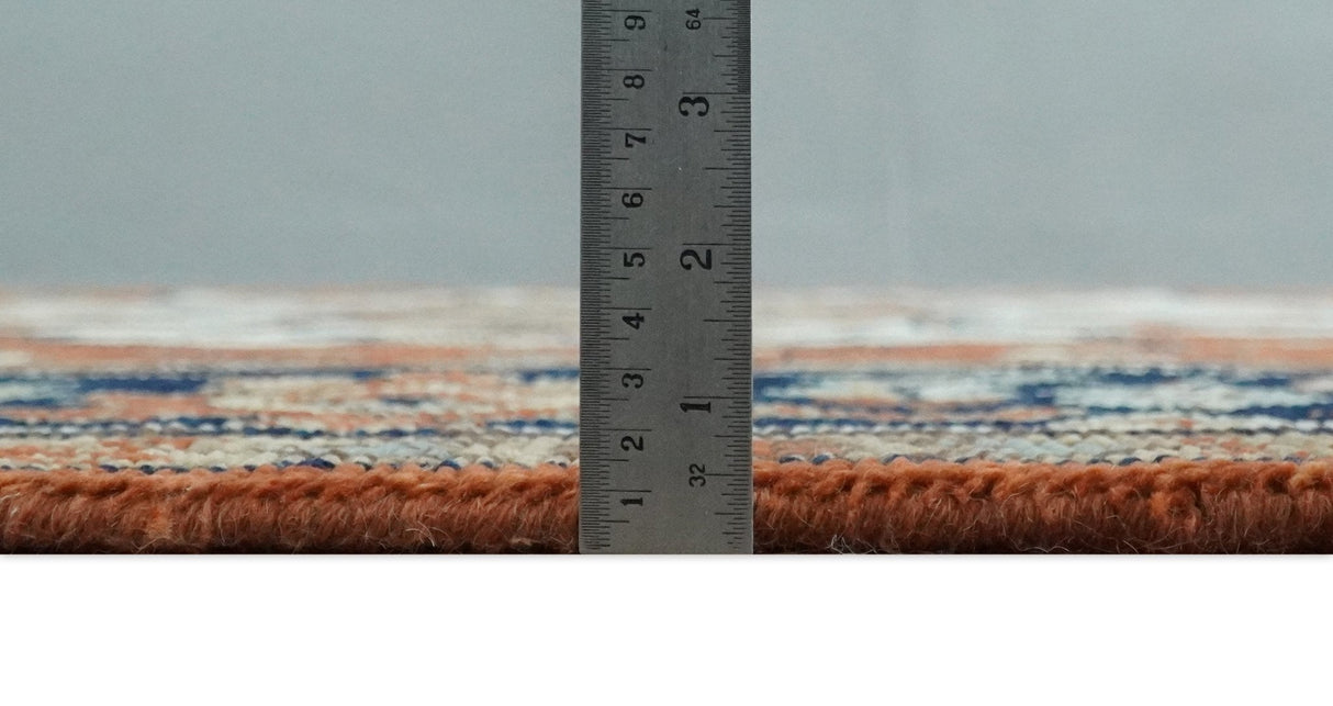 Hand Knotted Blue and Rust Traditional Heriz Multi Size Wool Area Rug