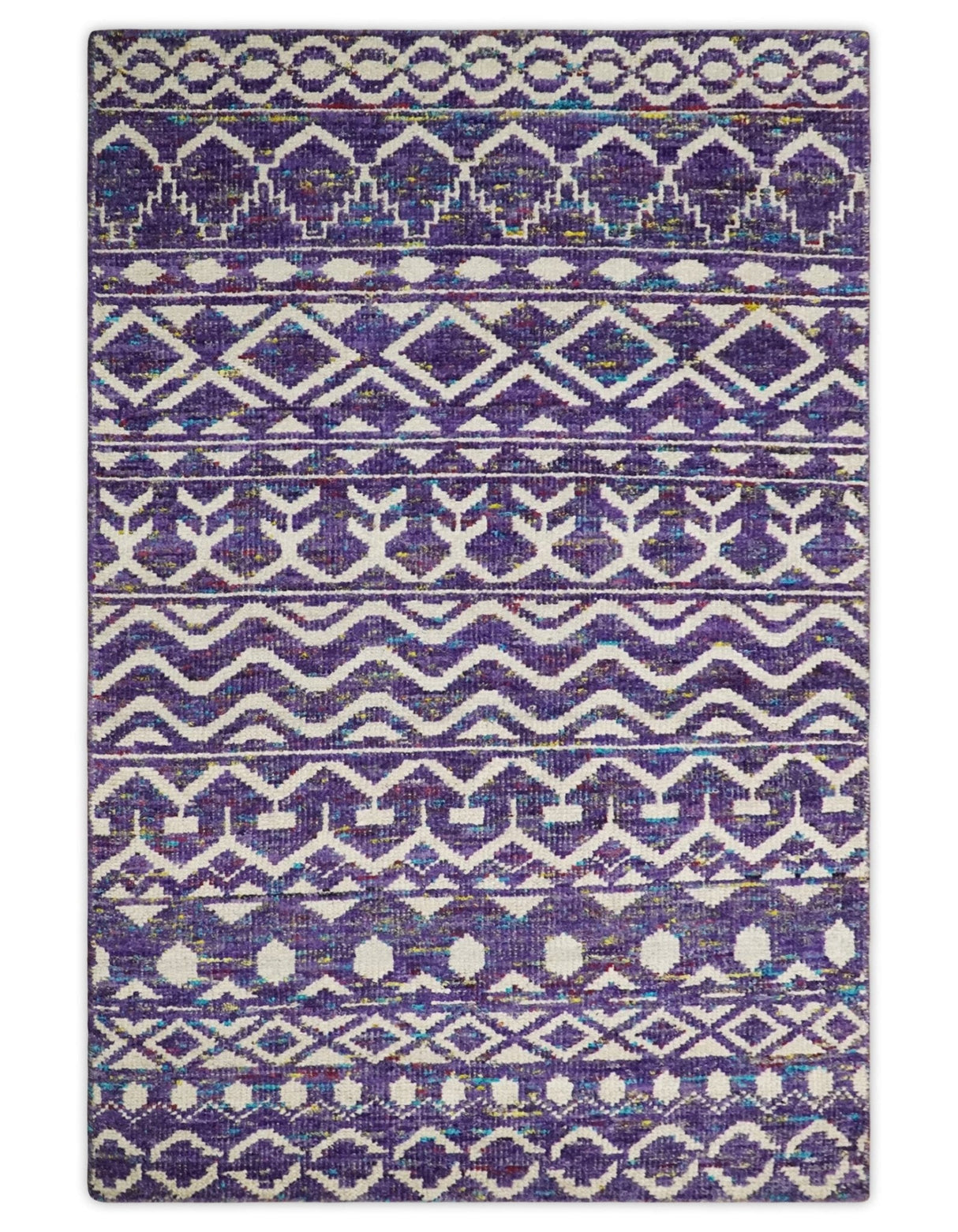 Hand Knotted Blue and White Modern Contemporary Southwestern Tribal Trellis Recycled Silk Area Rug | OP6