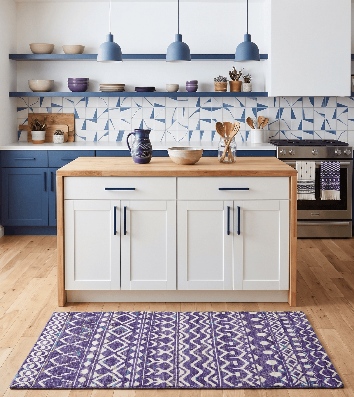 Hand Knotted Blue and White Modern Contemporary Southwestern Tribal Trellis Recycled Silk Area Rug | OP6