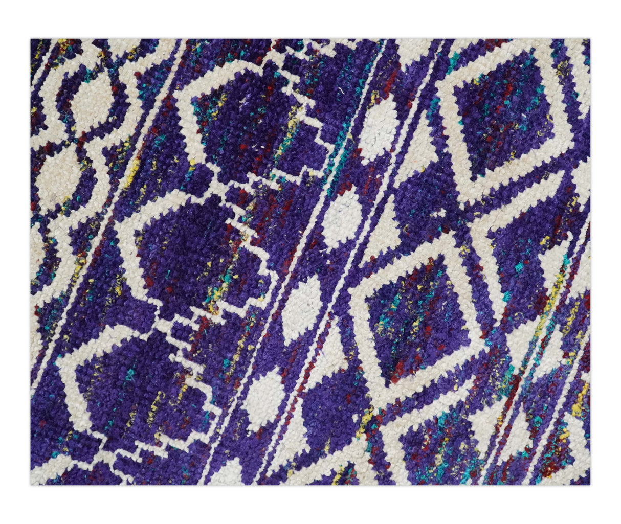 Hand Knotted Blue and White Modern Contemporary Southwestern Tribal Trellis Recycled Silk Area Rug | OP6