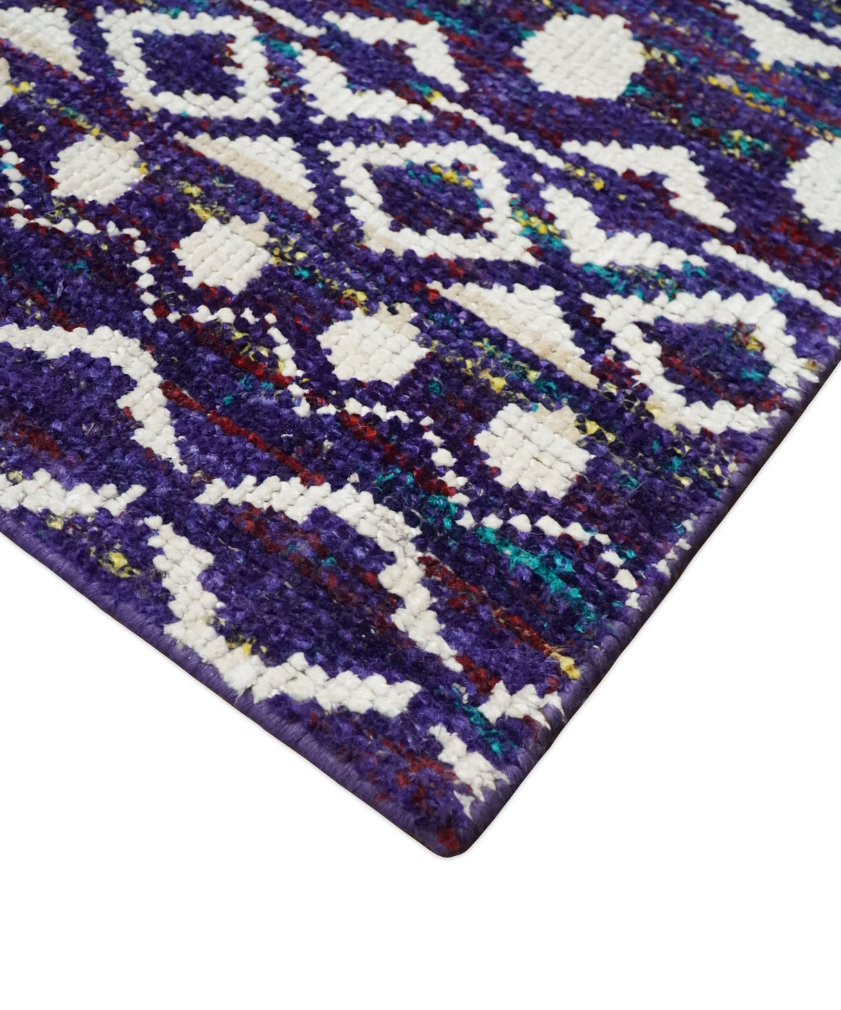 Hand Knotted Blue and White Modern Contemporary Southwestern Tribal Trellis Recycled Silk Area Rug | OP6