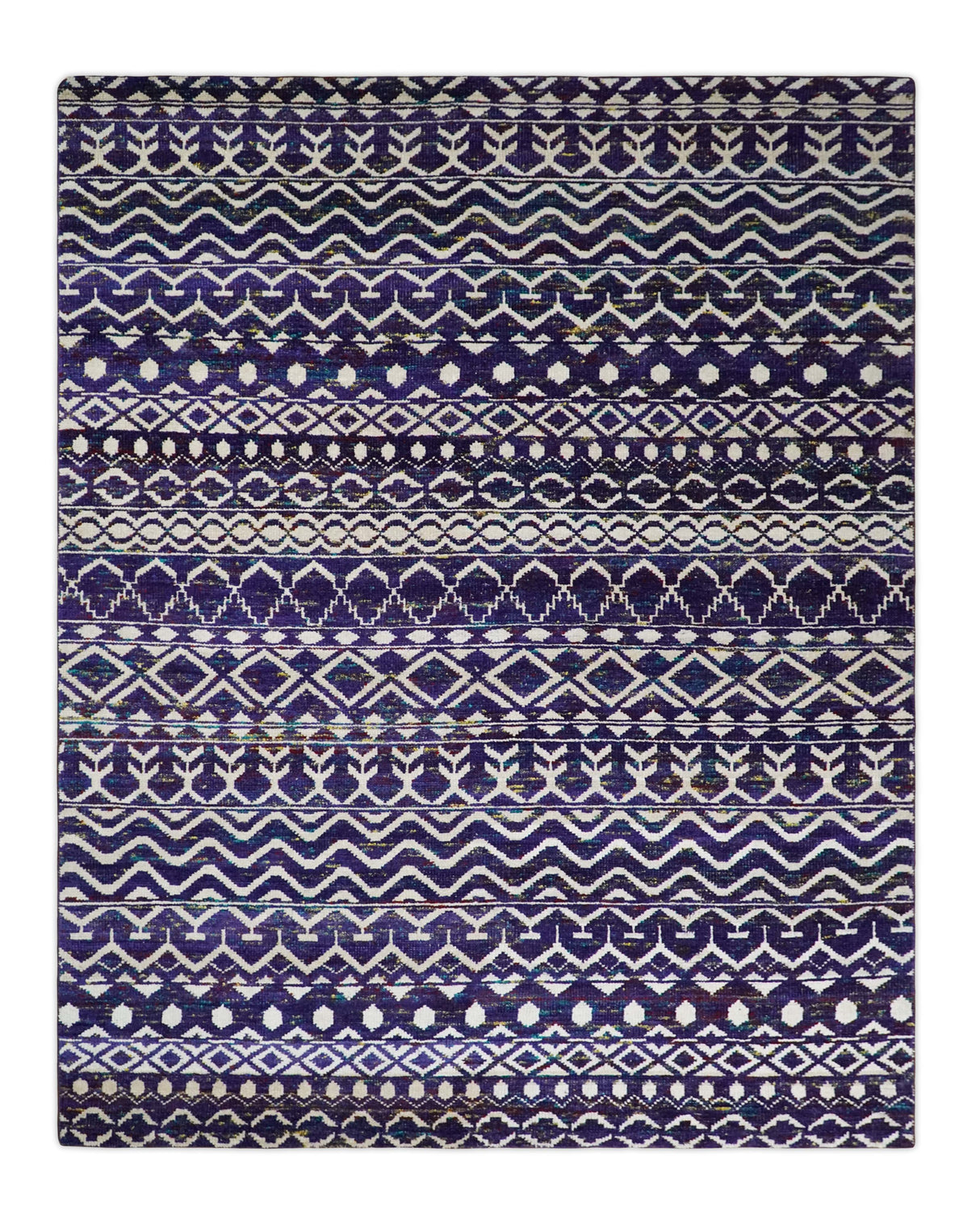 Hand Knotted Blue and White Modern Contemporary Southwestern Tribal Trellis Recycled Silk Area Rug | OP6