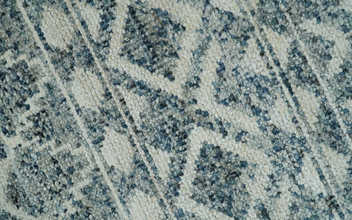 Hand Knotted Blue, Beige and Camel Modern Contemporary Southwestern Tribal Trellis Recycled Silk Area Rug