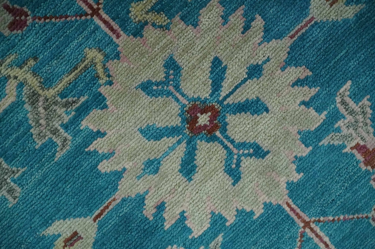 Hand Knotted Blue, Ivory and Maroon Oriental Oushak Multi Size Traditional Wool Area Rug