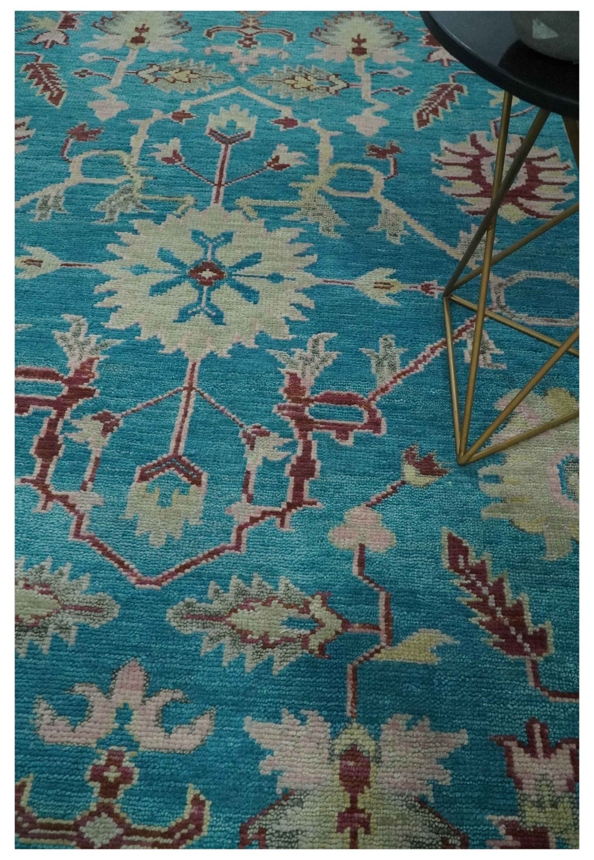 Hand Knotted Blue, Ivory and Maroon Oriental Oushak Multi Size Traditional Wool Area Rug
