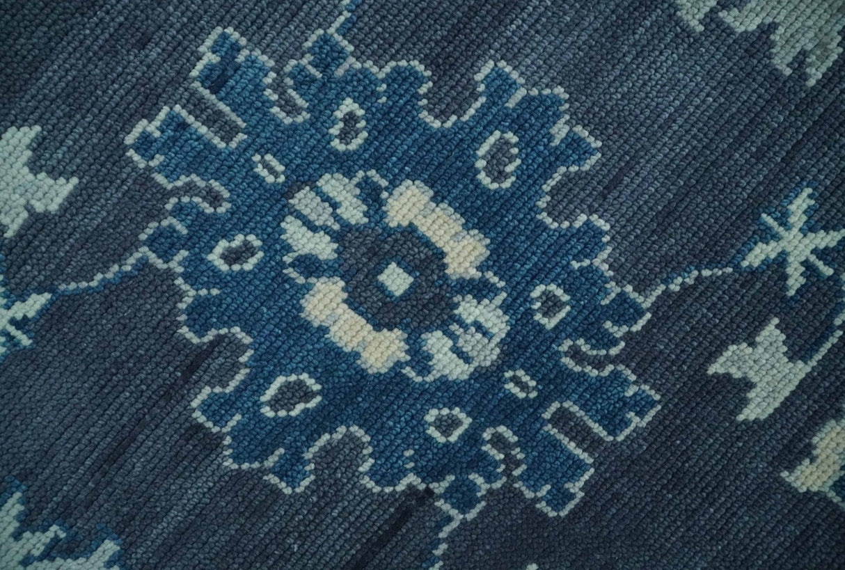 Hand Knotted Blue, Silver and Ivory Traditional Oushak Vintage Style Wool Rug
