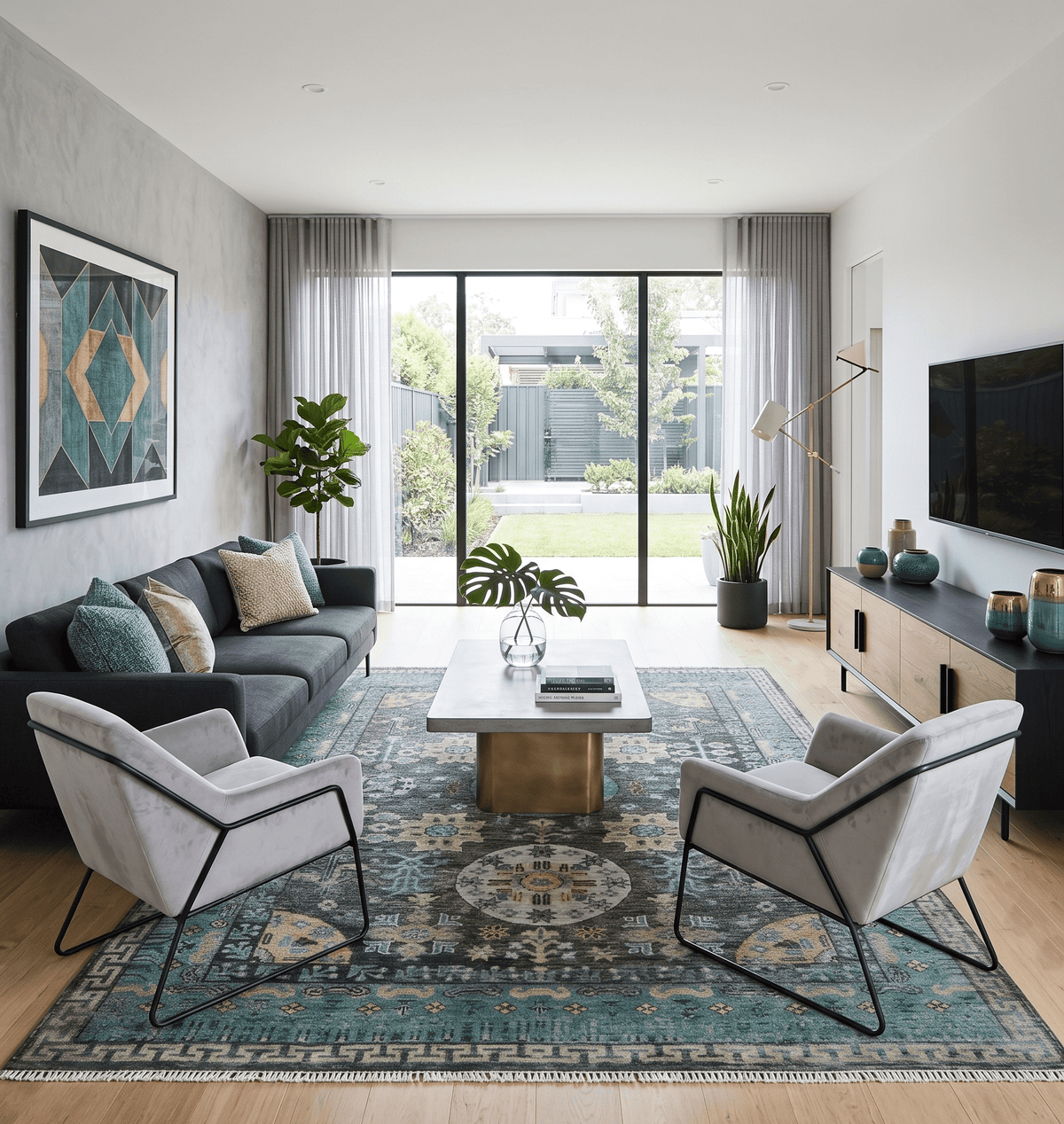 Hand Knotted Charcoal, and Aqua Oriental Khotan Multi Size Traditional Wool Area Rug