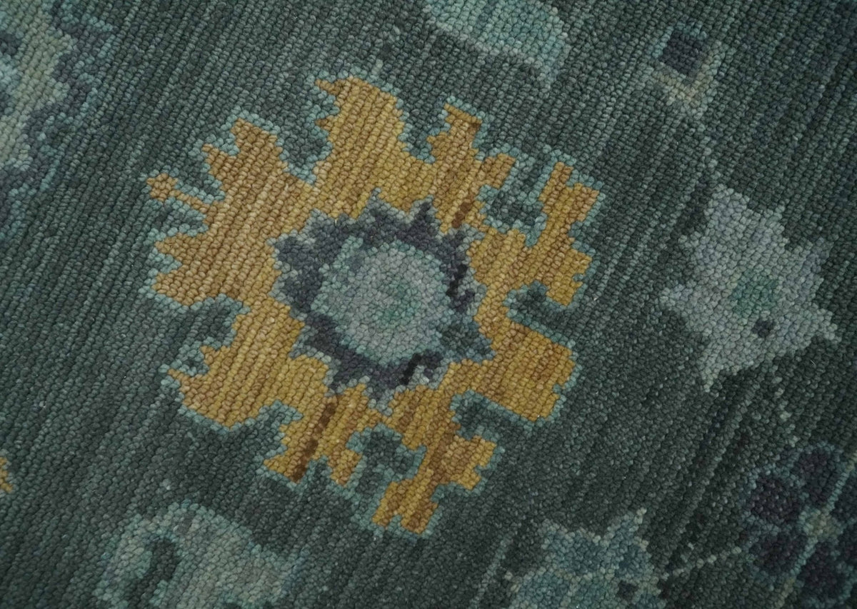 Hand Knotted Charcoal and Aqua Traditional Multi Size Oushak Wool Area Rug
