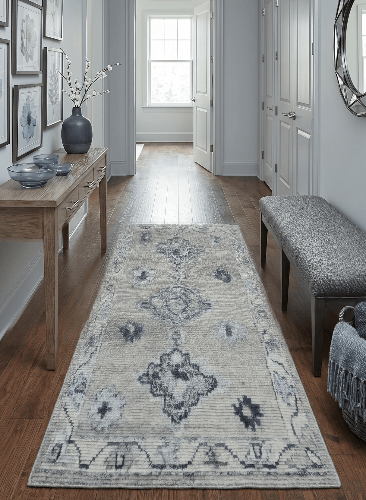 Hand Knotted Charcoal And Beige Traditional with Blended Custom Made Wool Rug