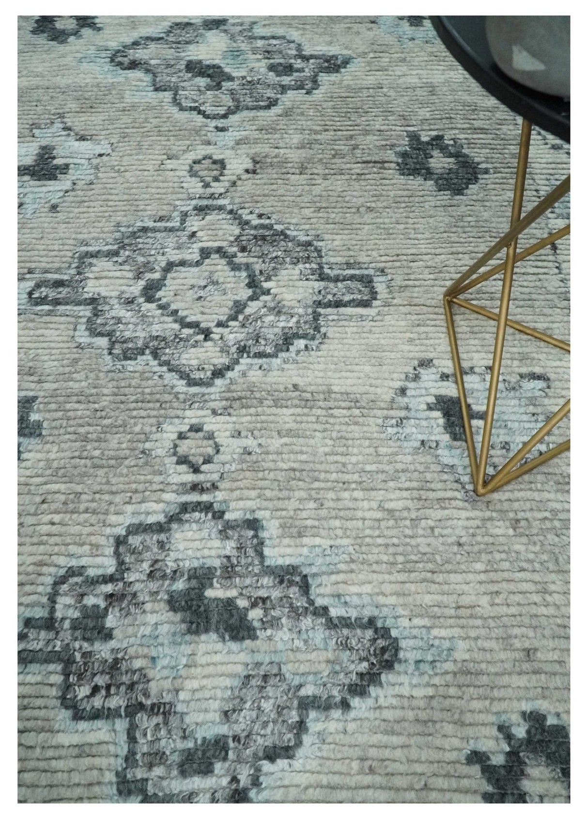 Hand Knotted Charcoal And Beige Traditional with Blended Custom Made Wool Rug