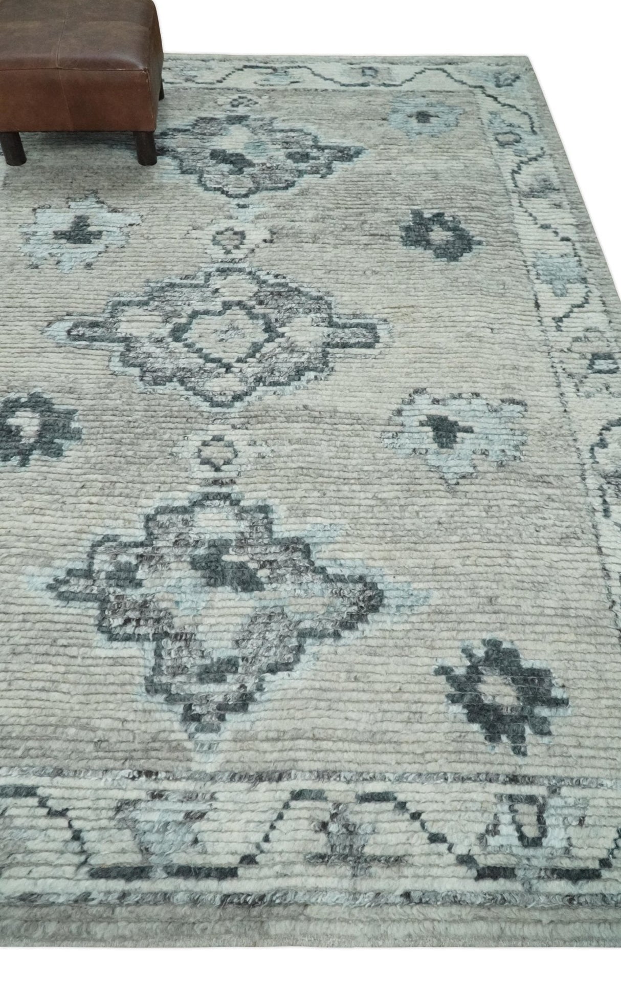 Hand Knotted Charcoal And Beige Traditional with Blended Custom Made Wool Rug