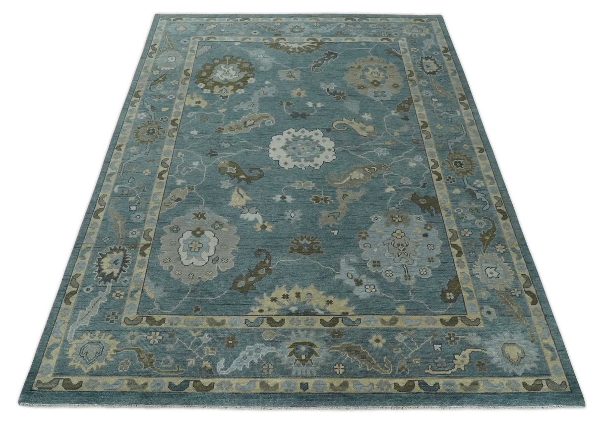 Hand Knotted Charcoal and Brown Traditional Oushak Wool Rug