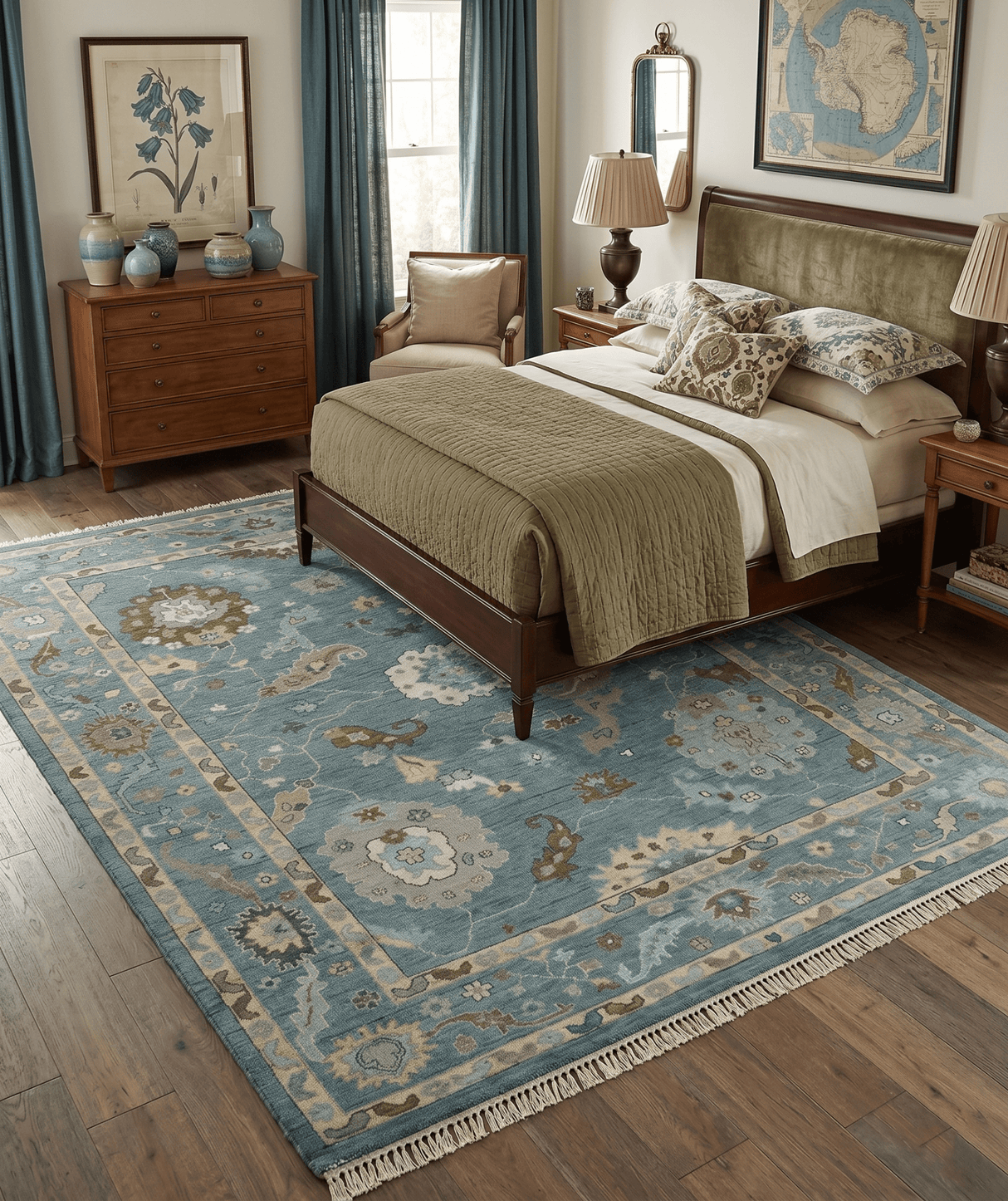 Hand Knotted Charcoal and Brown Traditional Oushak Wool Rug