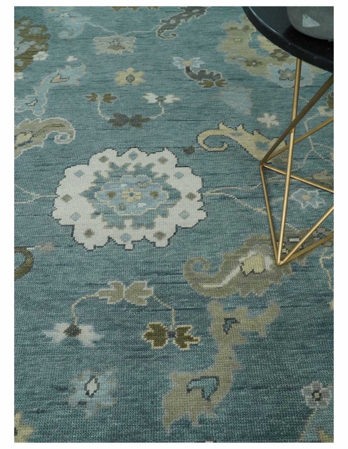 Hand Knotted Charcoal and Brown Traditional Oushak Wool Rug
