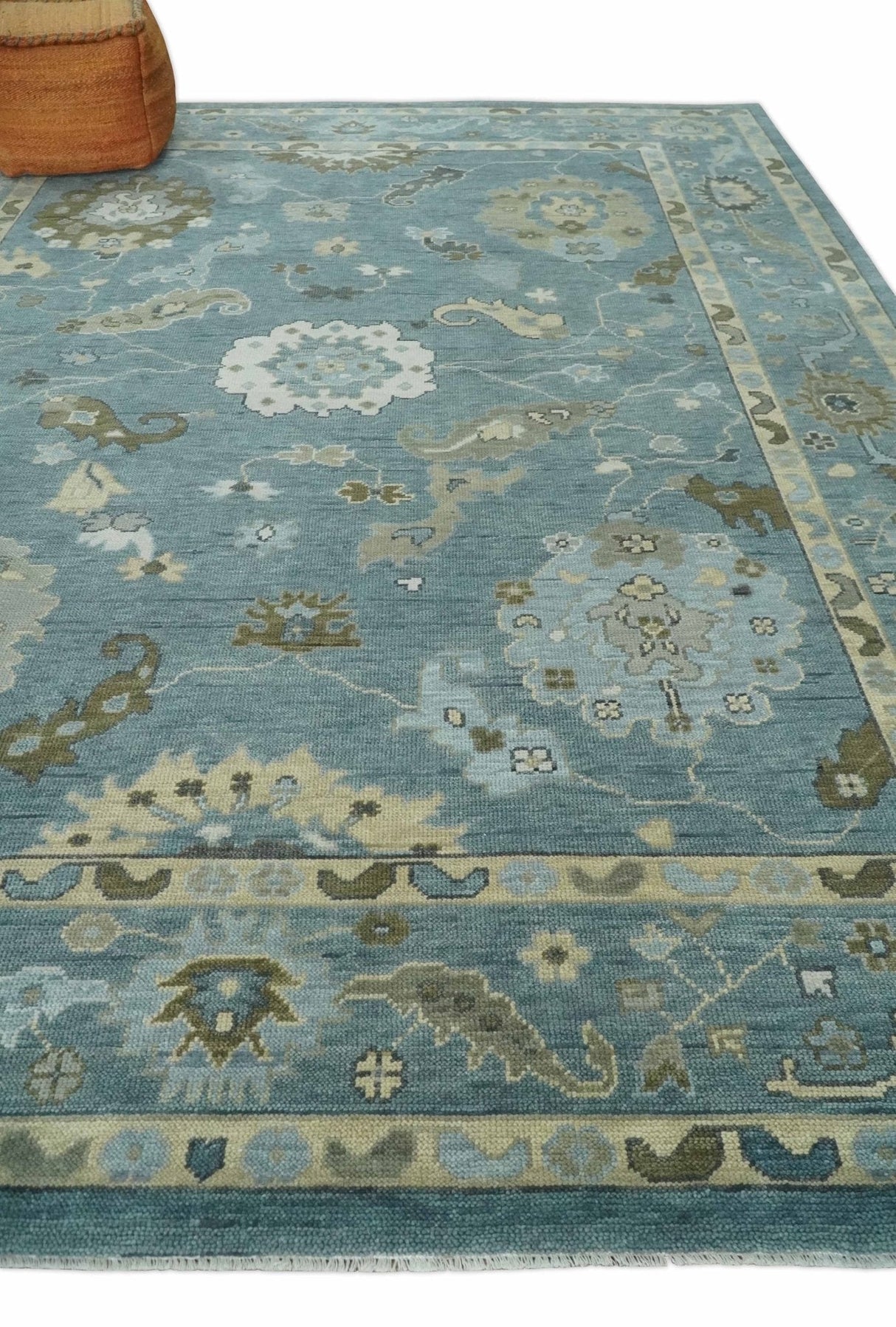 Hand Knotted Charcoal and Brown Traditional Oushak Wool Rug