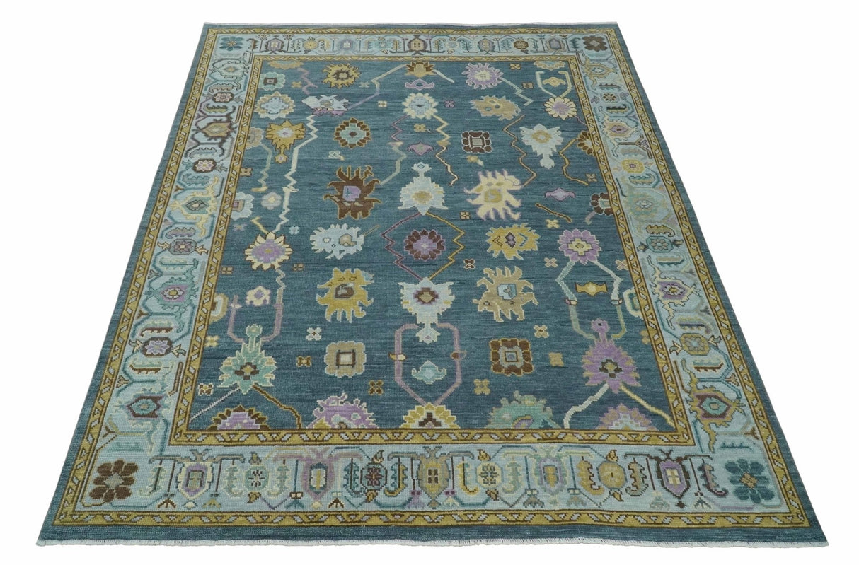 Hand Knotted Charcoal and Brown Vibrant colorful Oushak Wool Area Rug