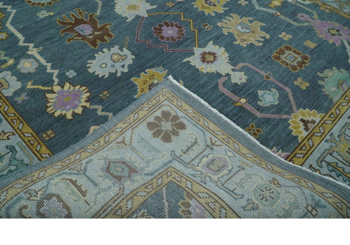 Hand Knotted Charcoal and Brown Vibrant colorful Oushak Wool Area Rug
