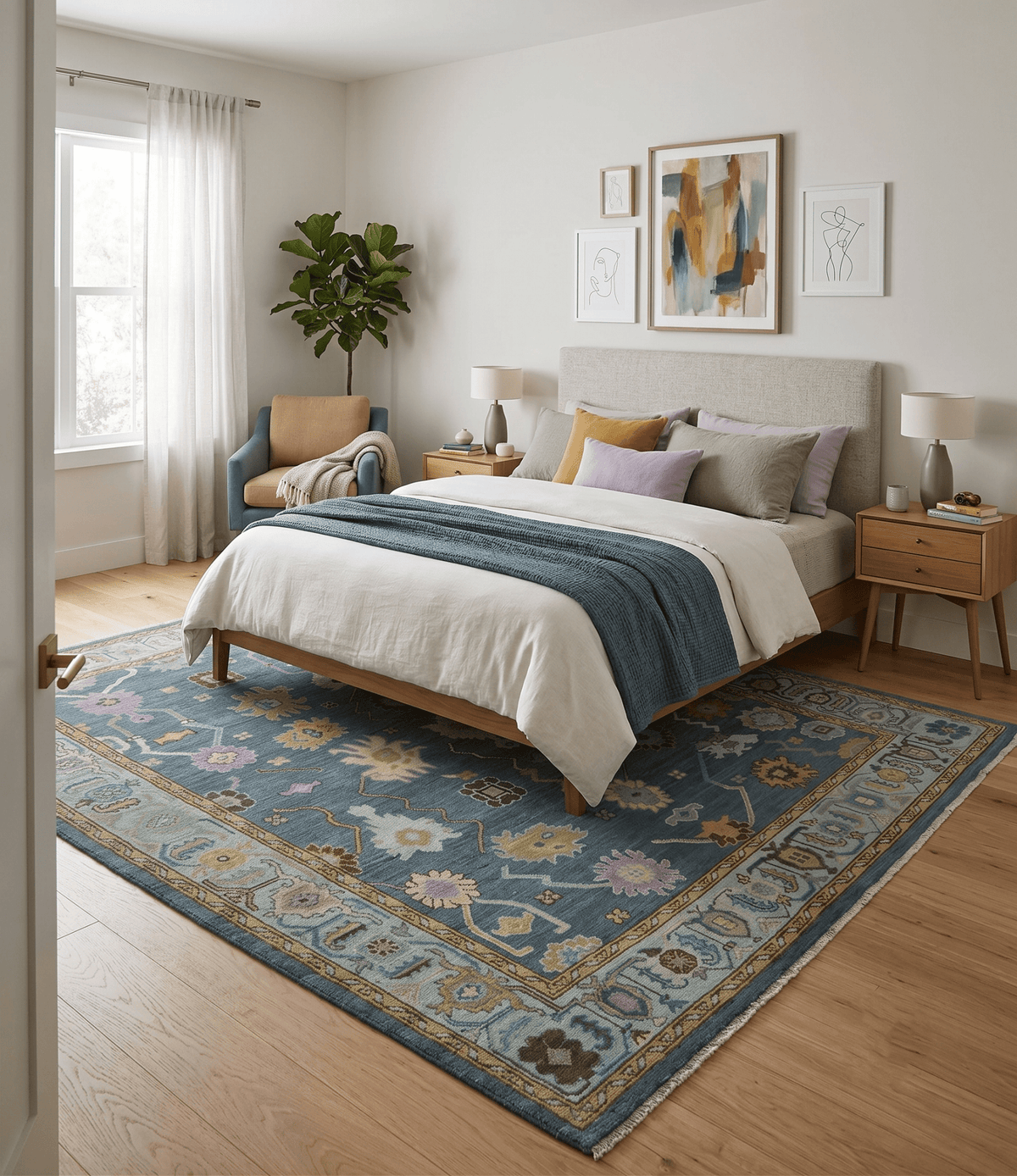 Hand Knotted Charcoal and Brown Vibrant colorful Oushak Wool Area Rug