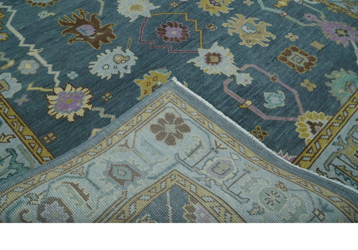 Hand Knotted Charcoal and Brown Vibrant colorful Oushak Wool Area Rug
