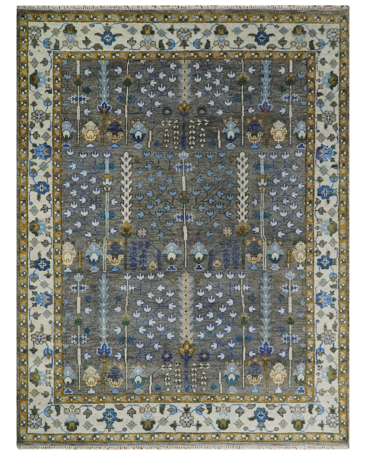 Hand Knotted Charcoal and Ivory Traditional Vintage Style Custom Made Wool Area Rug