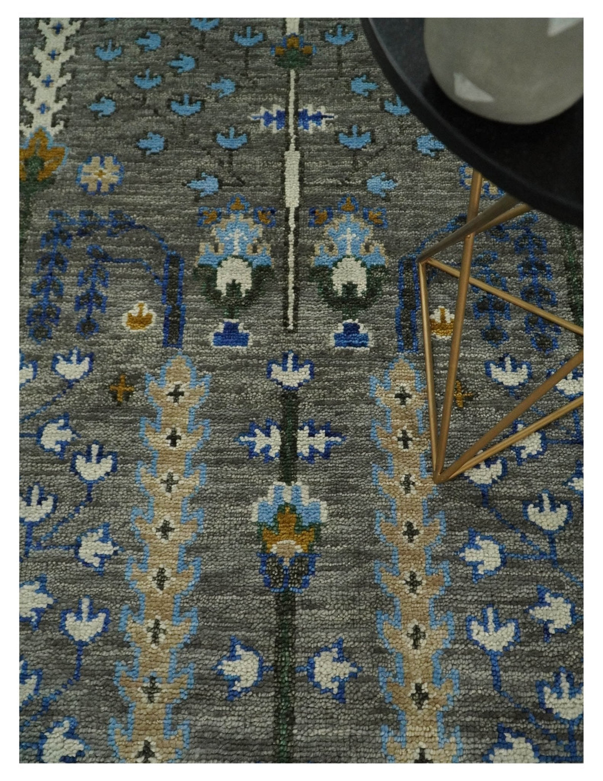 Hand Knotted Charcoal and Ivory Traditional Vintage Style Custom Made Wool Area Rug