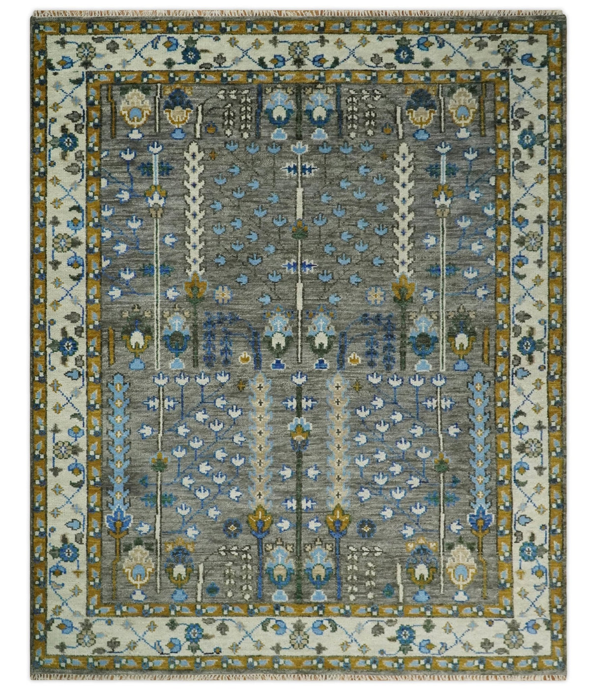 Hand Knotted Charcoal and Ivory Traditional Vintage Style Custom Made Wool Area Rug