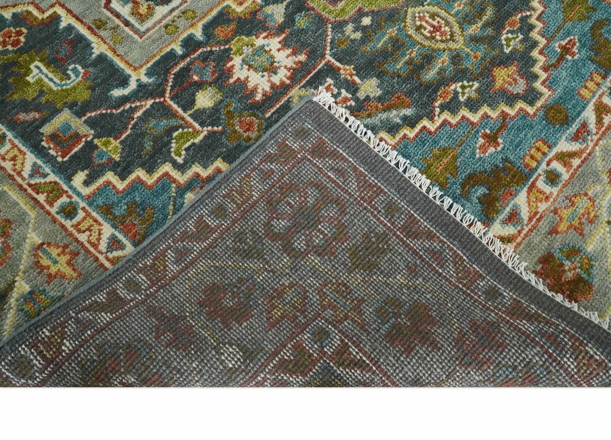 Hand Knotted Charcoal, Camel and Teal Traditional Heriz Multi size Wool Area Rug