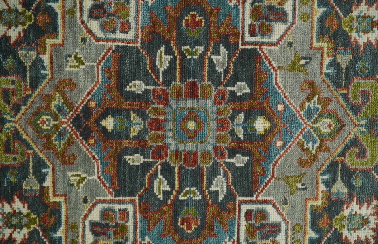Hand Knotted Charcoal, Camel and Teal Traditional Heriz Multi size Wool Area Rug