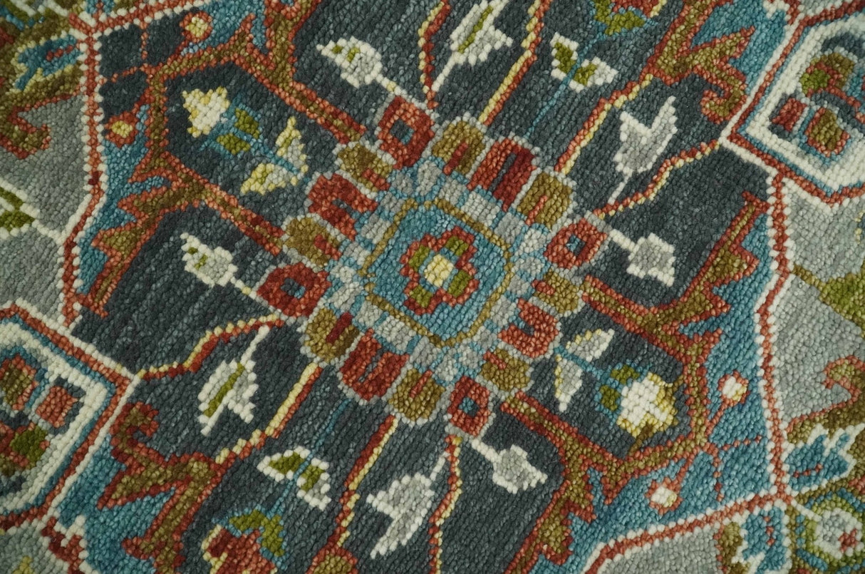 Hand Knotted Charcoal, Camel and Teal Traditional Heriz Multi size Wool Area Rug