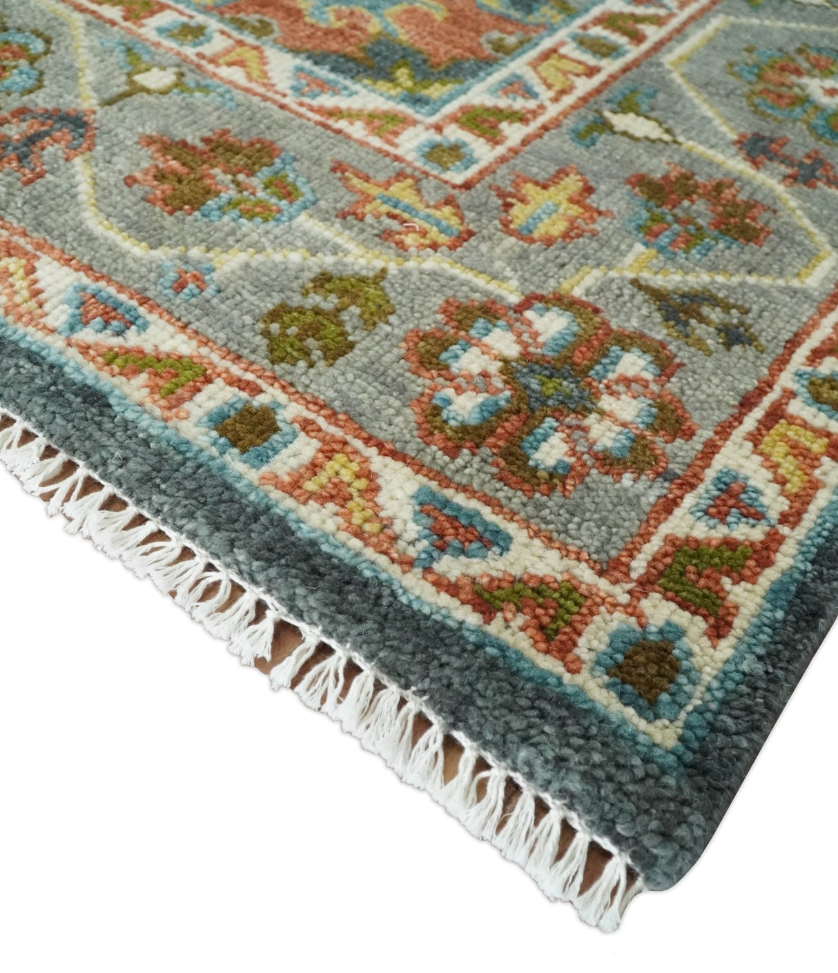Hand Knotted Charcoal, Camel and Teal Traditional Heriz Multi size Wool Area Rug