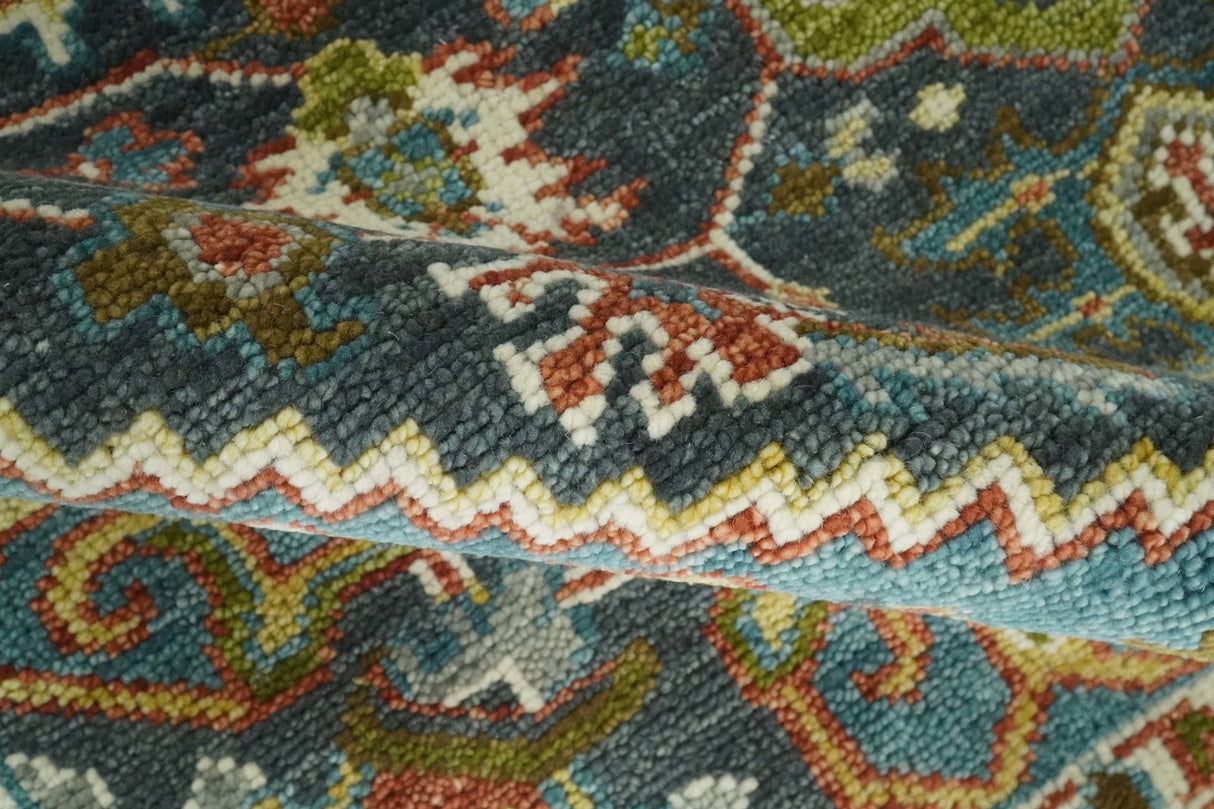 Hand Knotted Charcoal, Camel and Teal Traditional Heriz Multi size Wool Area Rug