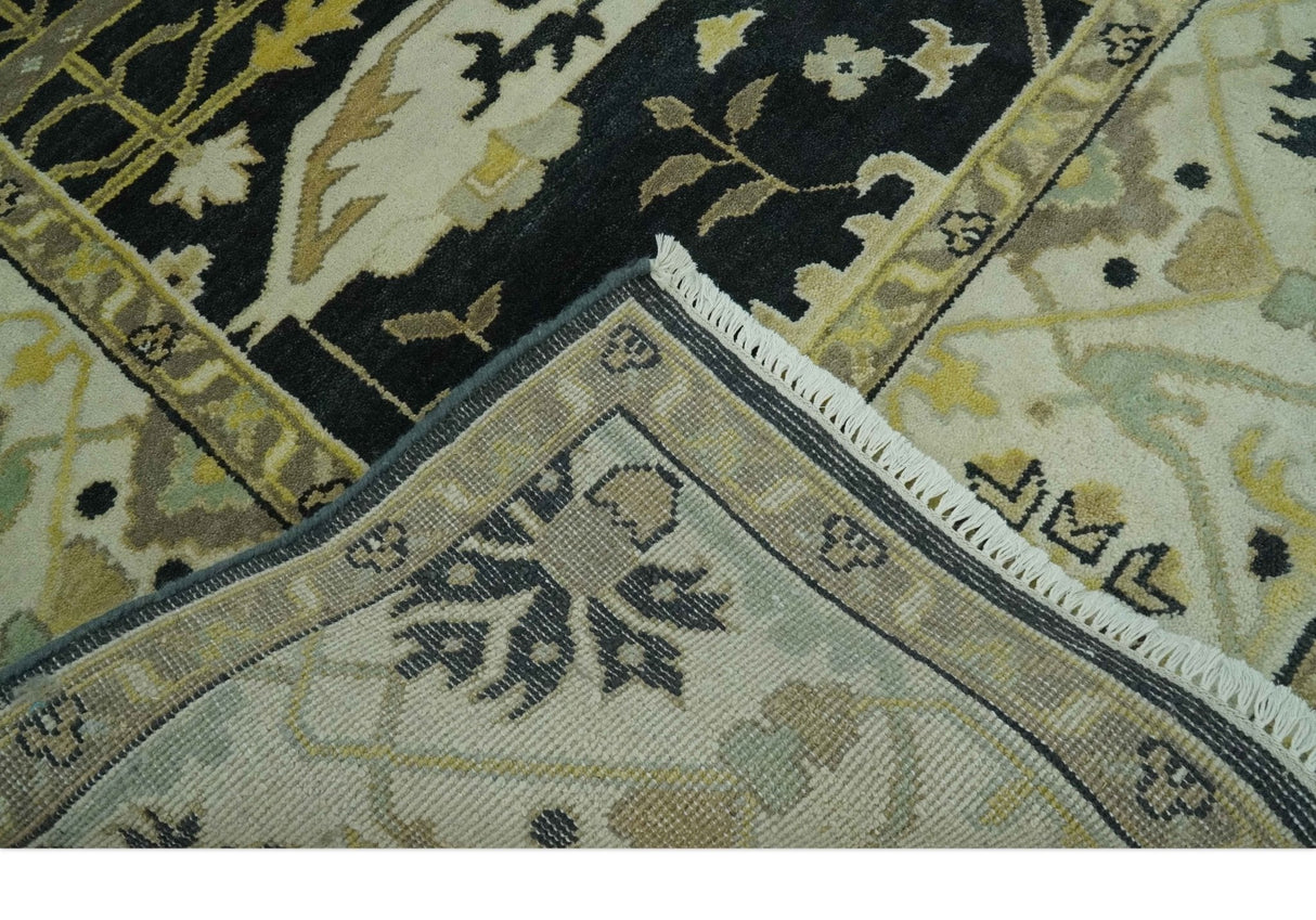 Hand Knotted Charcoal, Ivory and Olive Oriental Oushak 8x10 Wool Area Rug