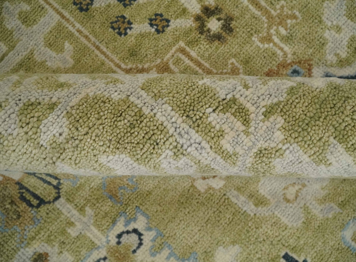 Hand Knotted Custom Made Olive, Silver and Beige Traditional Wool Rug