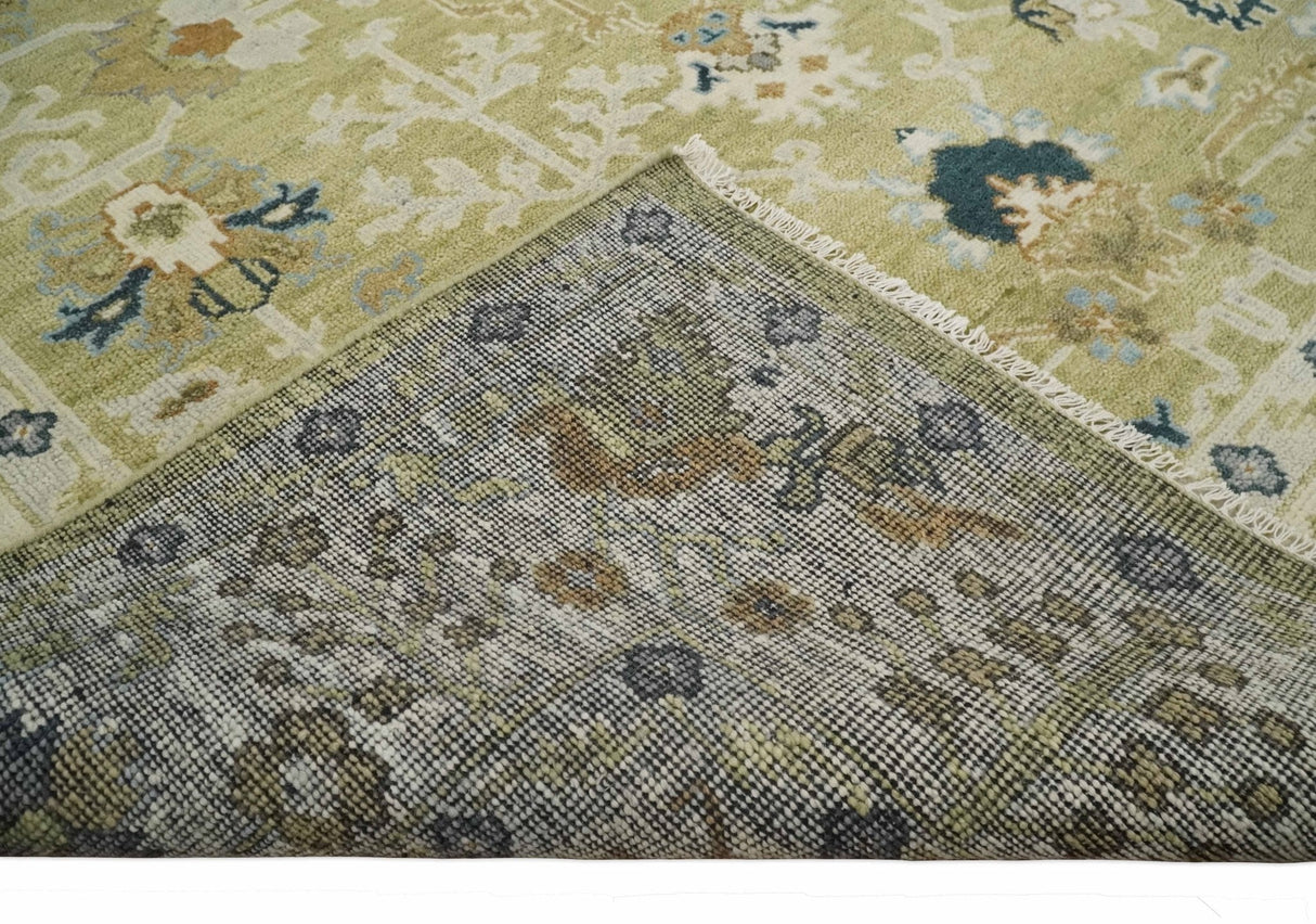Hand Knotted Custom Made Olive, Silver and Beige Traditional Wool Rug