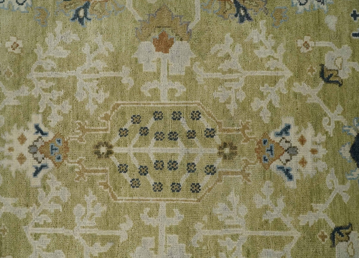 Hand Knotted Custom Made Olive, Silver and Beige Traditional Wool Rug