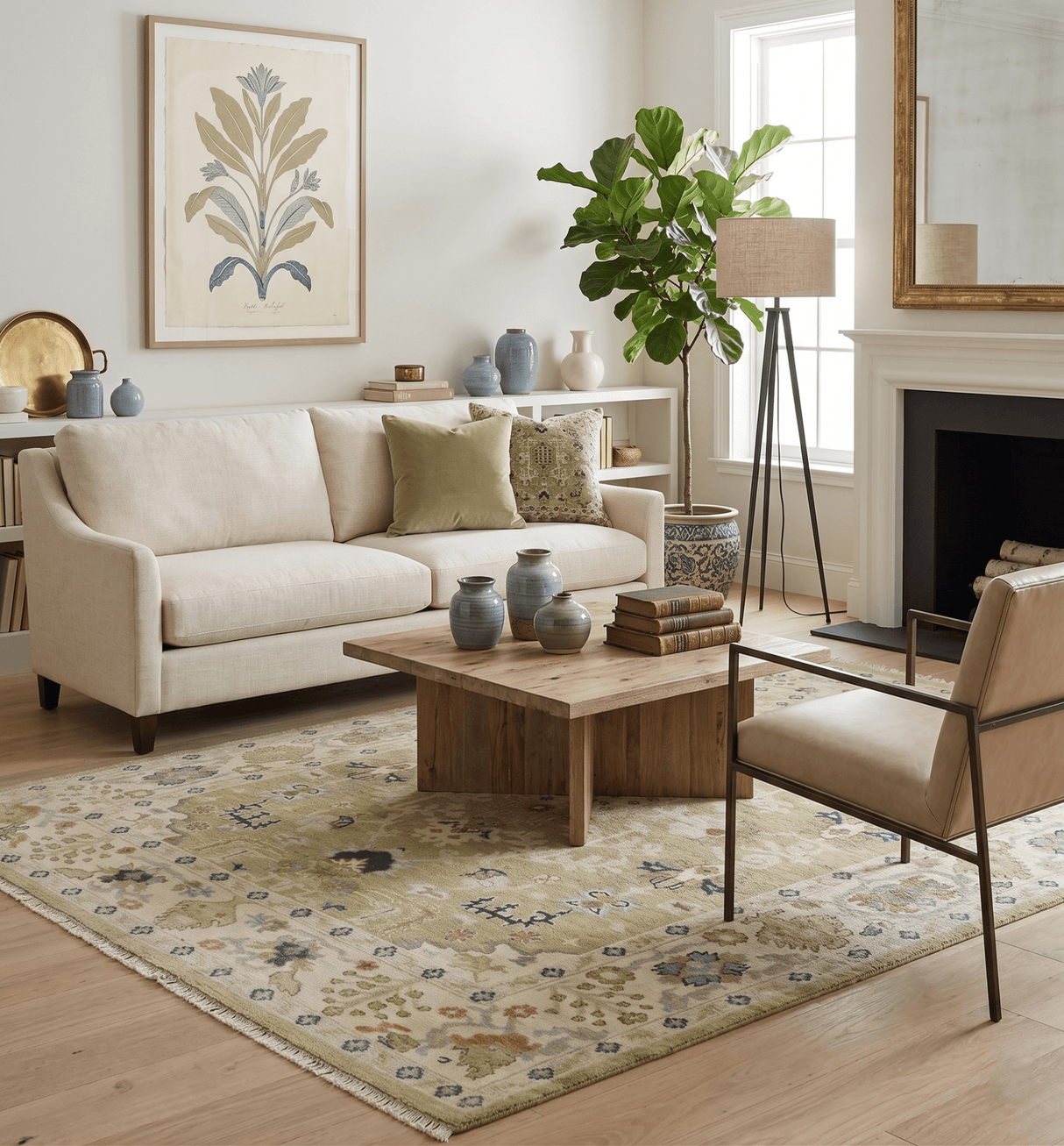 Hand Knotted Custom Made Olive, Silver and Beige Traditional Wool Rug