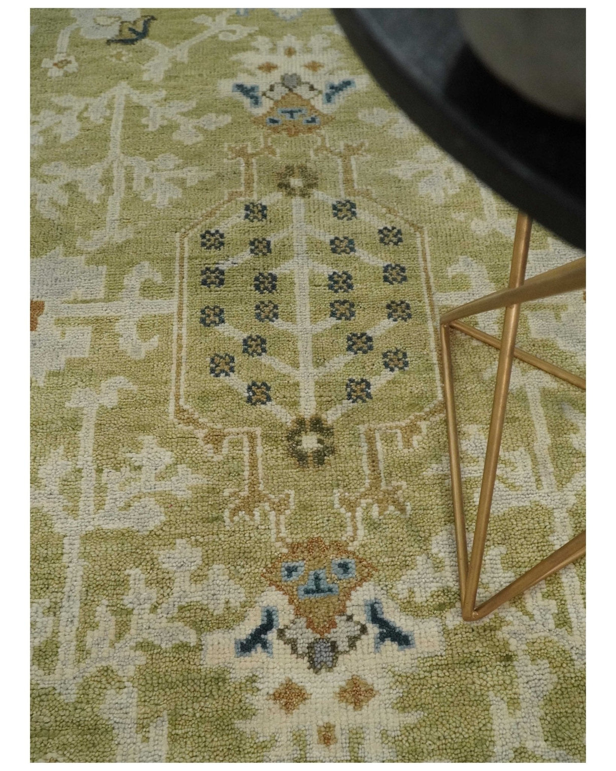 Hand Knotted Custom Made Olive, Silver and Beige Traditional Wool Rug