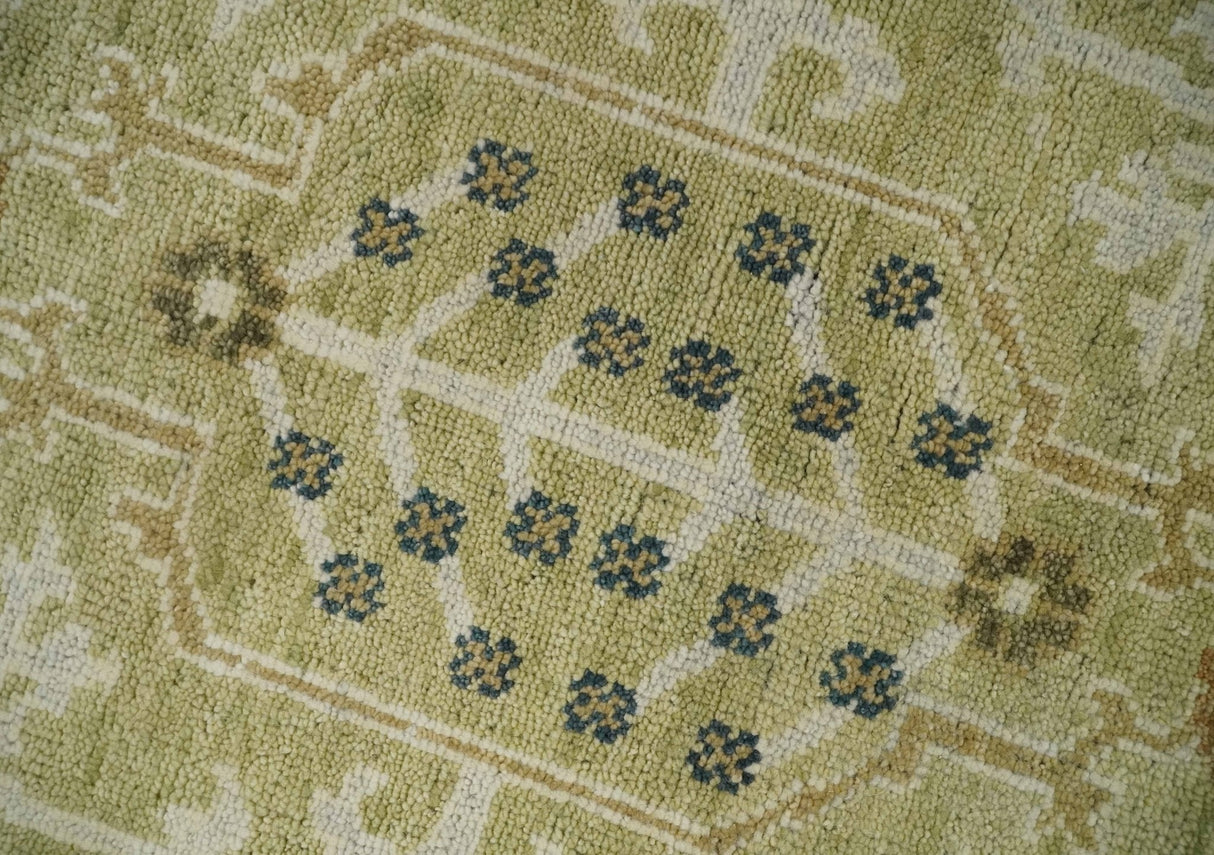 Hand Knotted Custom Made Olive, Silver and Beige Traditional Wool Rug