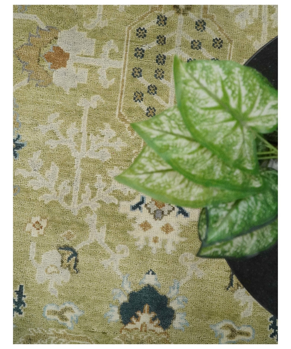 Hand Knotted Custom Made Olive, Silver and Beige Traditional Wool Rug