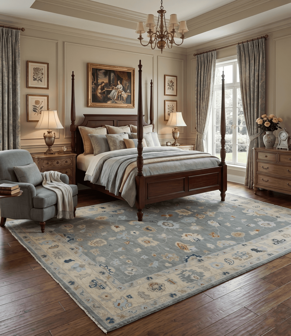 Hand knotted Gray and Beige Traditional Oushak Wool Area Rug