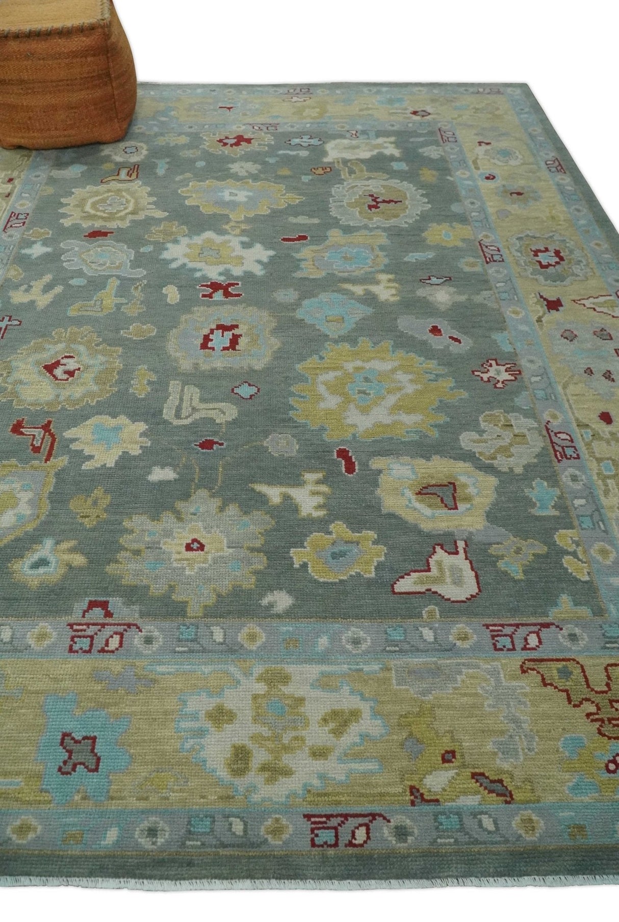 Hand Knotted Gray and Beige Traditional Oushak Wool Area Rug