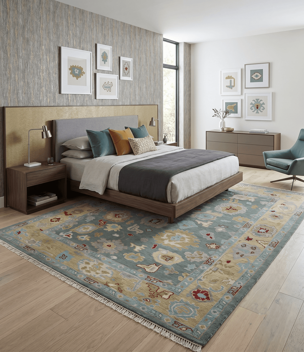 Hand Knotted Gray and Beige Traditional Oushak Wool Area Rug