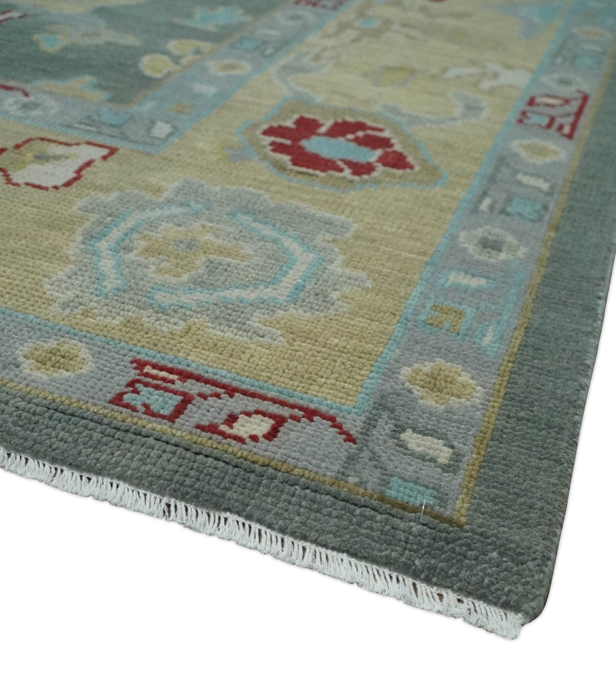 Hand Knotted Gray and Beige Traditional Oushak Wool Area Rug