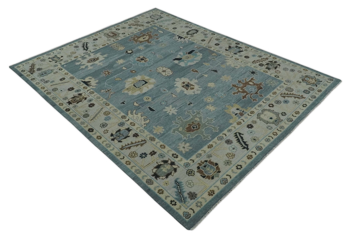Hand Knotted Gray and Beige Traditional Oushak Wool Rug