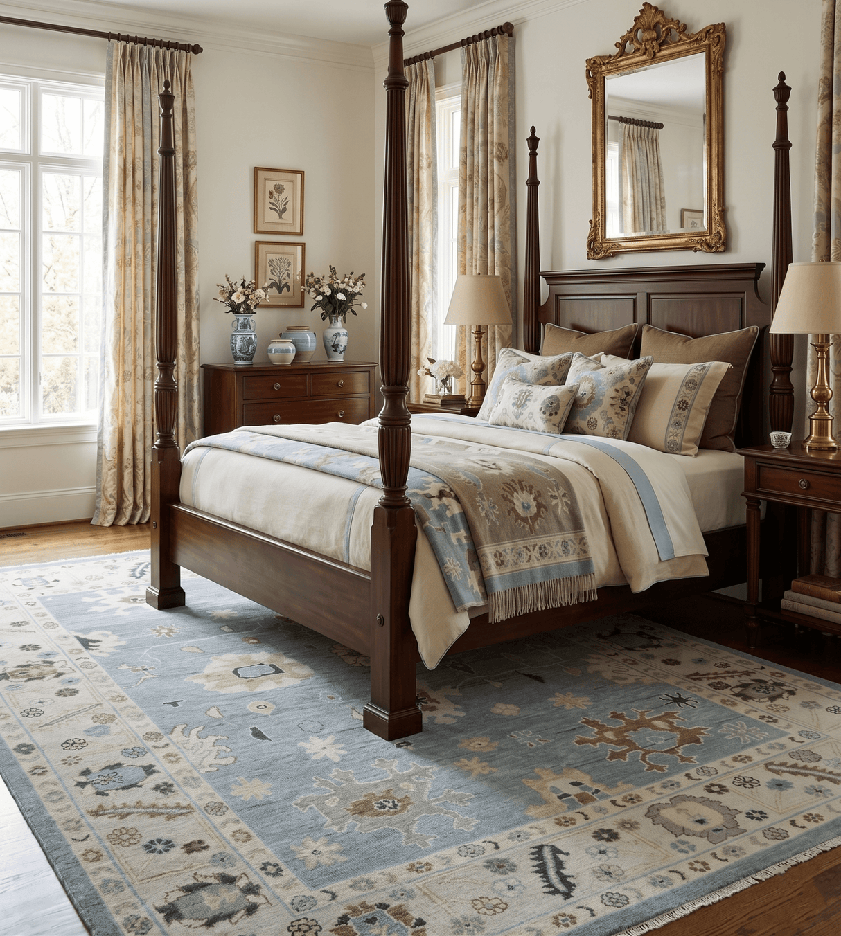 Hand Knotted Gray and Beige Traditional Oushak Wool Rug