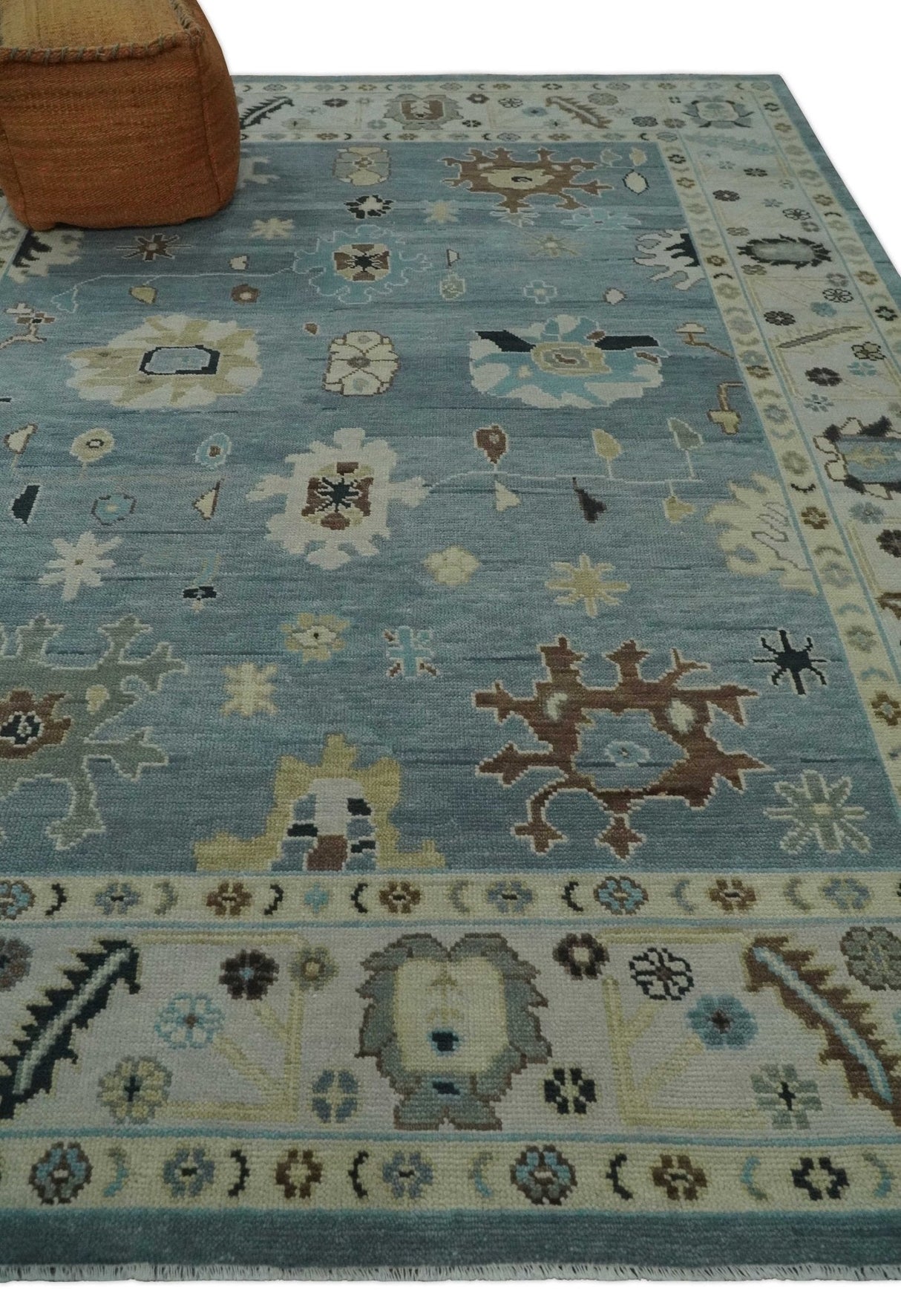 Hand Knotted Gray and Beige Traditional Oushak Wool Rug