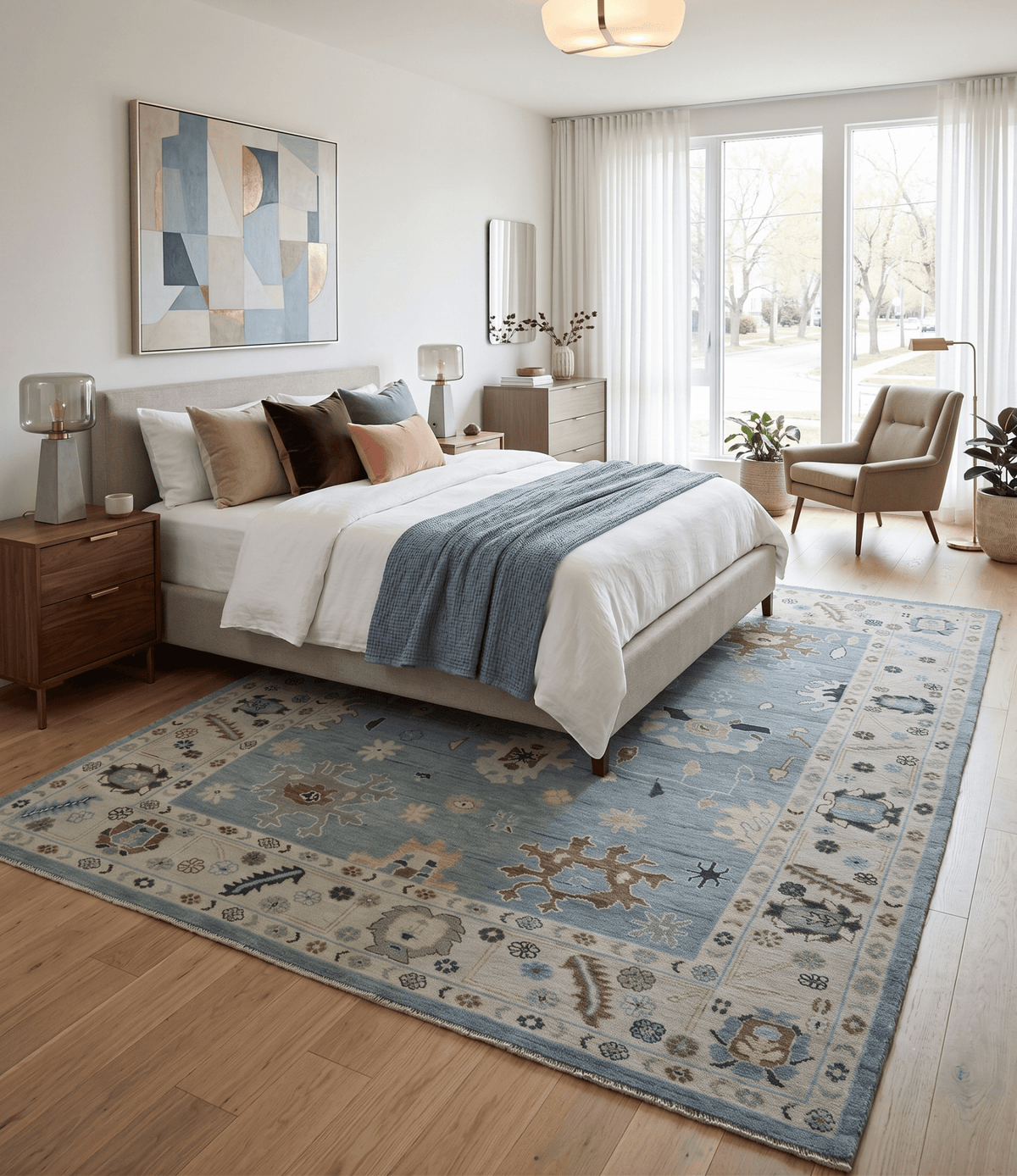 Hand Knotted Gray and Beige Traditional Oushak Wool Rug